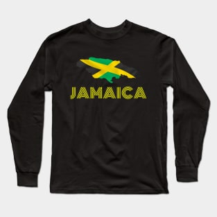 Jamaica map and flag with text Long Sleeve T-Shirt